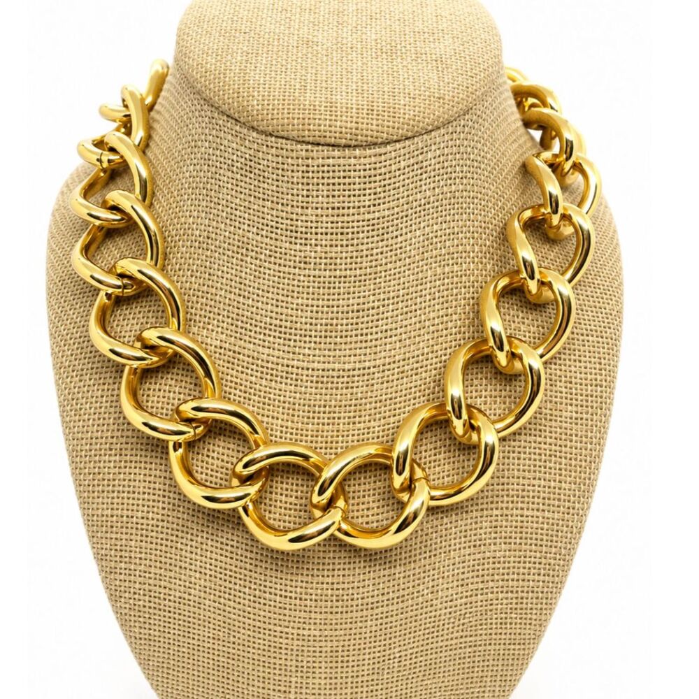 VINTAGE ANNE KLEIN Necklace Chunky Gold Tone Chain 80s Lion Toggle Collar